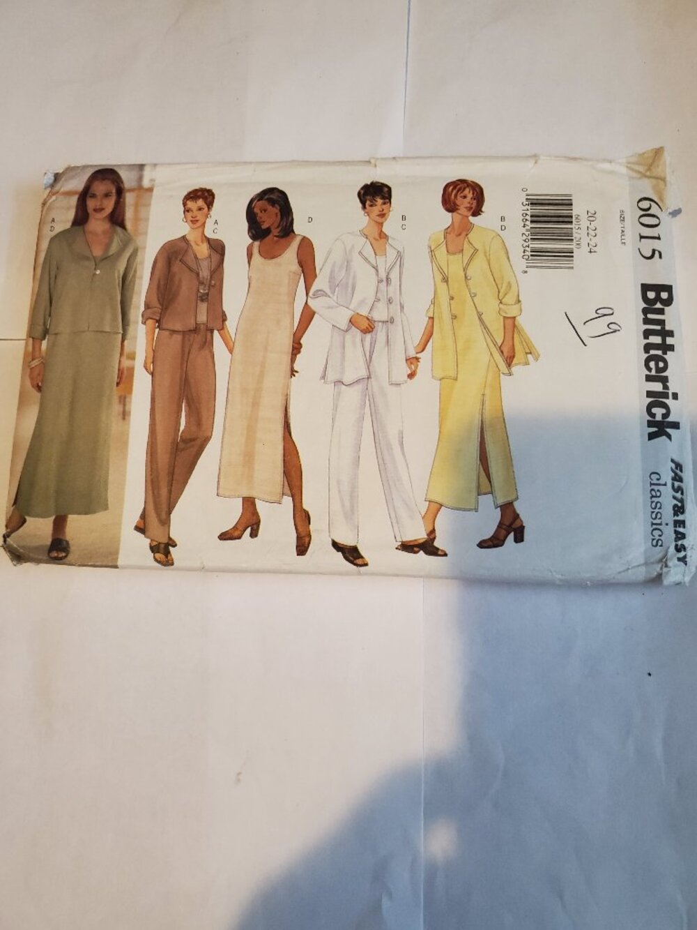 BUTTERICK 6015 MISSES PETITE JACKET TOP DRESS PANTS 20-22-24 PATTERN
